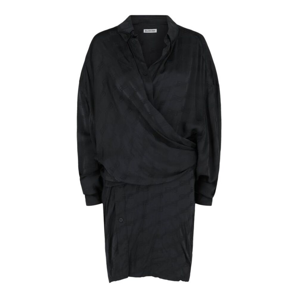 Balenciaga BB Monogram Jacquard Wrap Dress Black Womens
